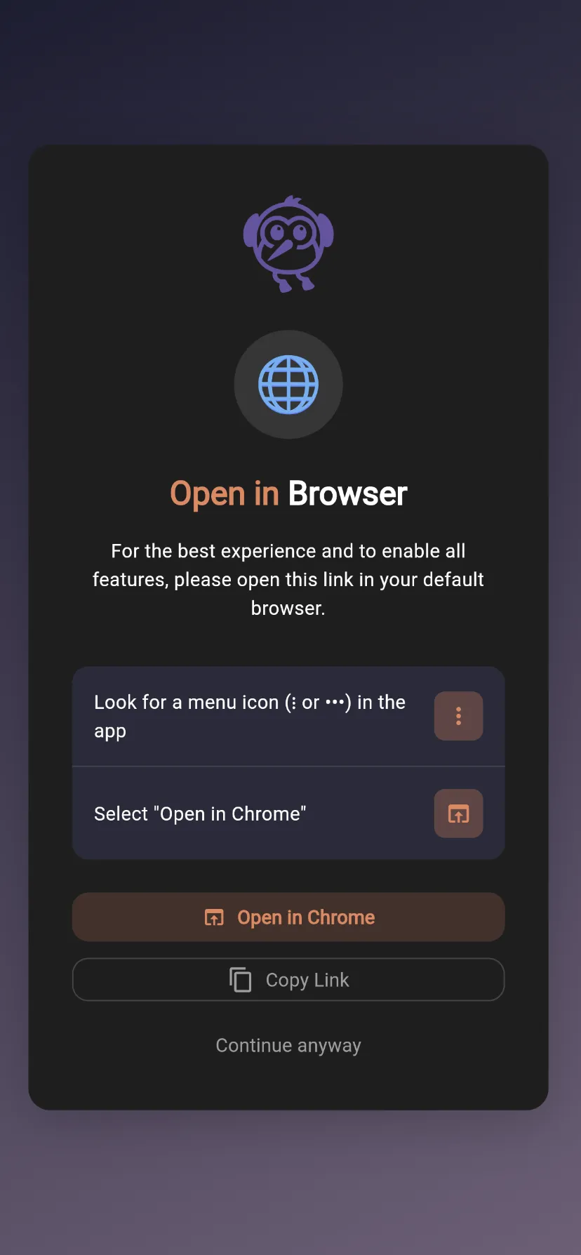 Détection de navigateur in-app et redirection vers le navigateur système