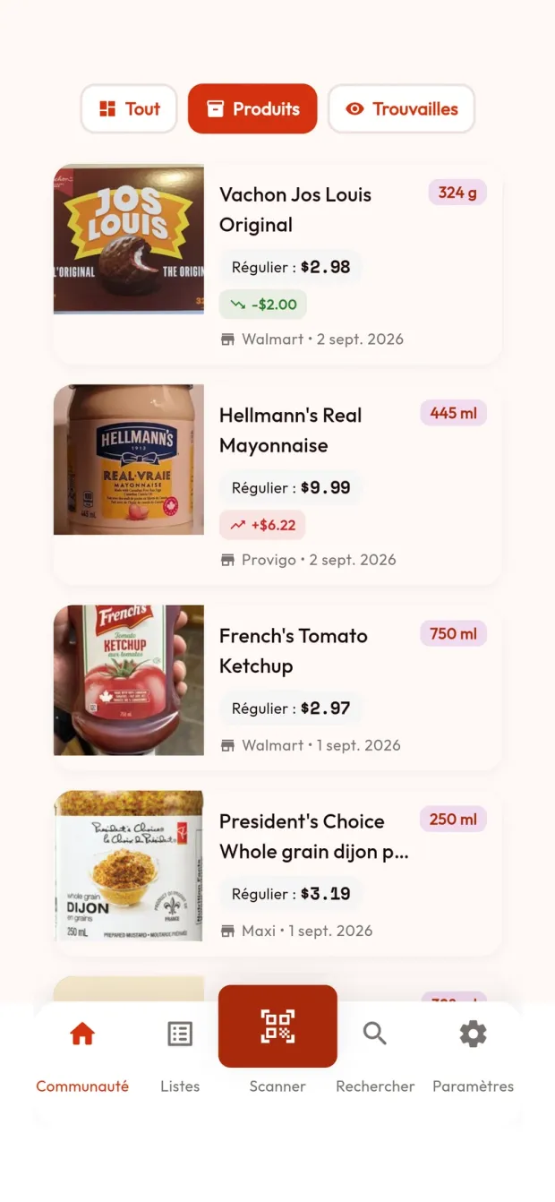 BarcodeVibe app: community feed of spotted grocery prices.
